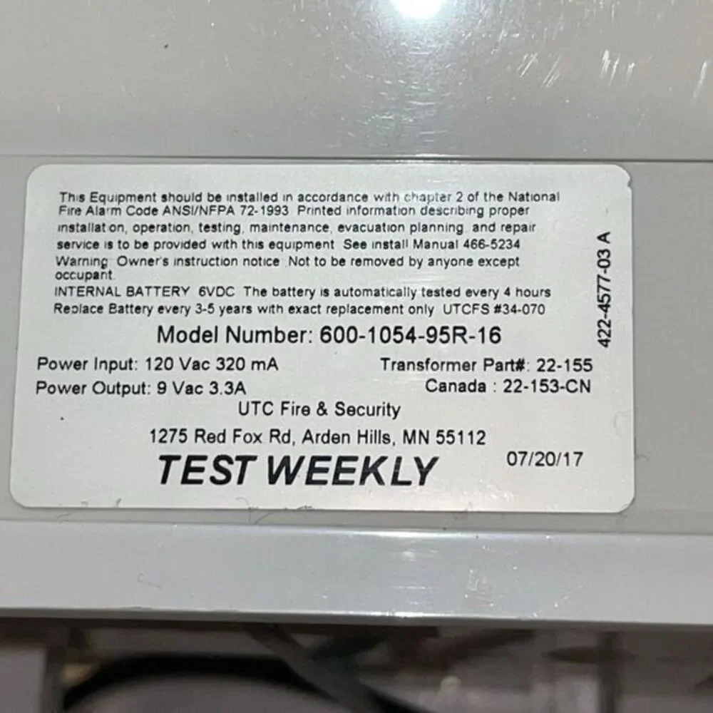 Interlogix‎ 600-1054-95R-16 Alarm Security Panel Transformer W Power Adapter